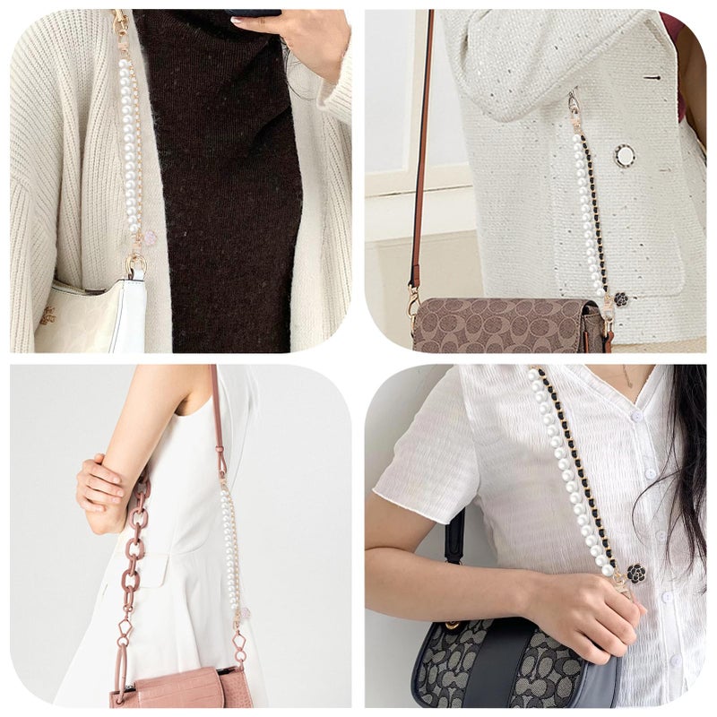 Tmtains 2Pcs Bag Extender Chain Metal Pearl Double Purse Strap Extenders for Handbags Crossbody Bag Gold Purse Extender Chain Purse Strap Replacement Black White Purse Accessories Bag Charms Mobile Phone Case - Image 4
